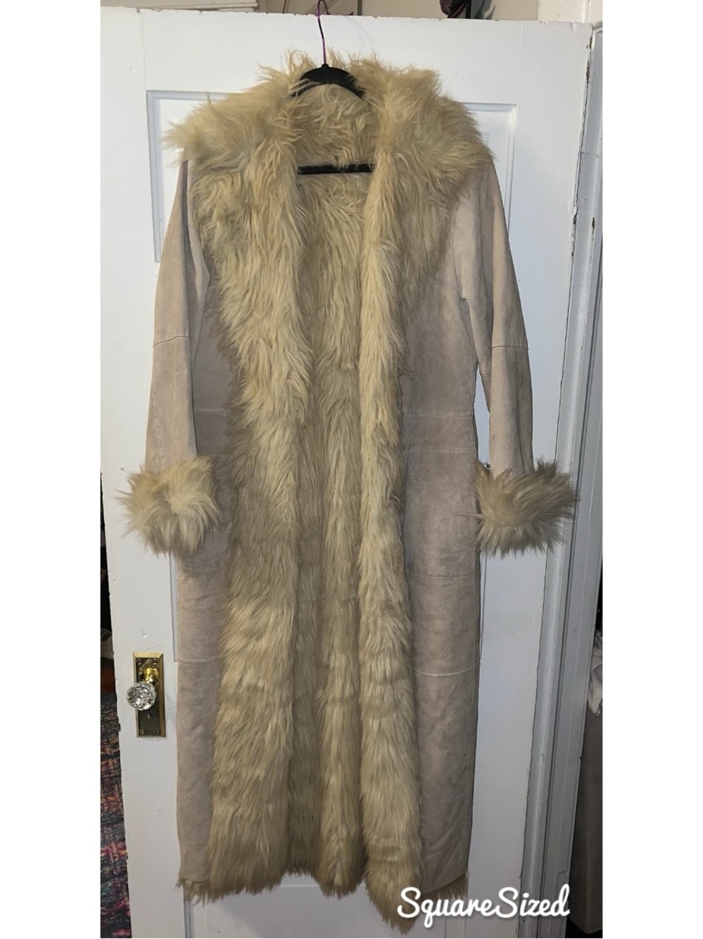 Real leather feaux fur lined coat Cream